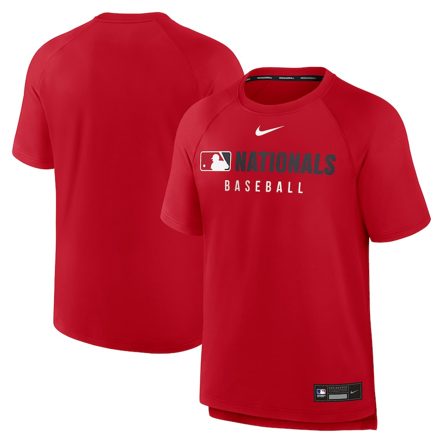 Men's Washington Nationals Nike Red Authentic Collection Pregame Raglan Performance T-Shirt - Ujersey