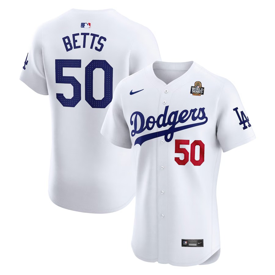Men's Los Angeles Dodgers Mookie Betts Nike White 2024 World Series Home Elite Player Jersey - Ujersey NFL Shop