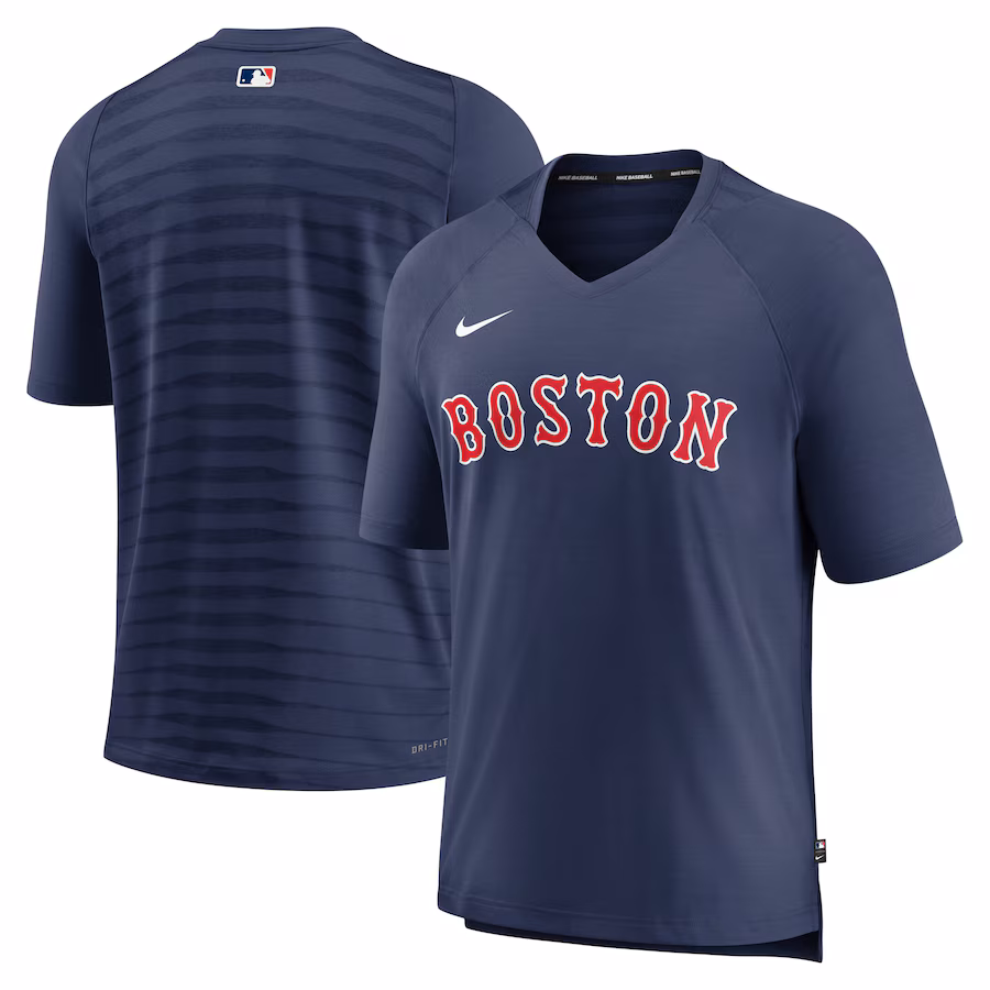 Men's Boston Red Sox Nike Navy Authentic Collection Pregame Raglan Performance V-Neck T-Shirt - Ujersey