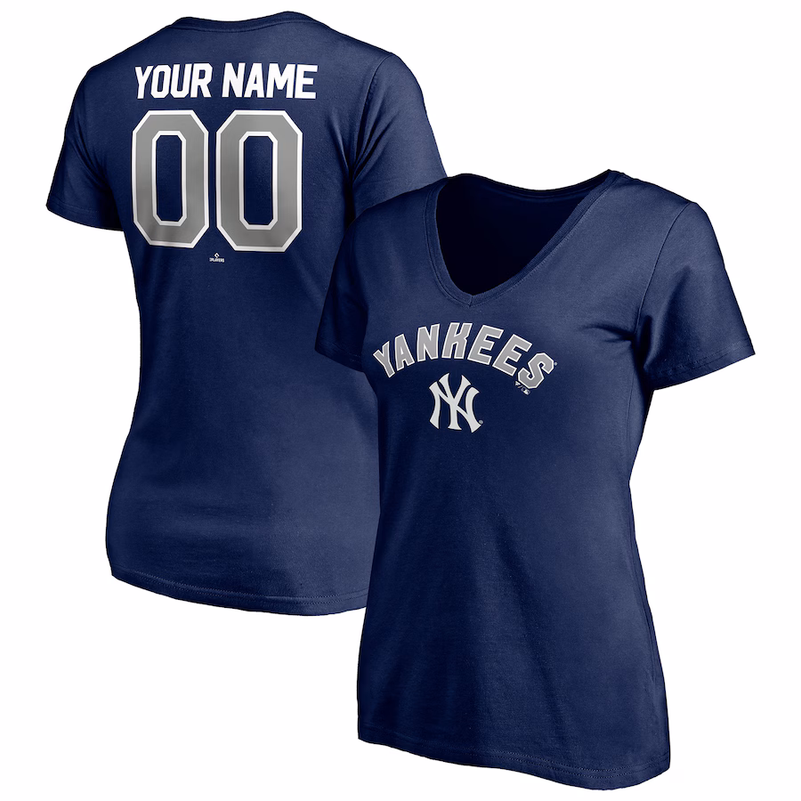 Women's New York Yankees Navy Personalized Winning Streak Name & Number V-Neck T-Shirt - Ujersey