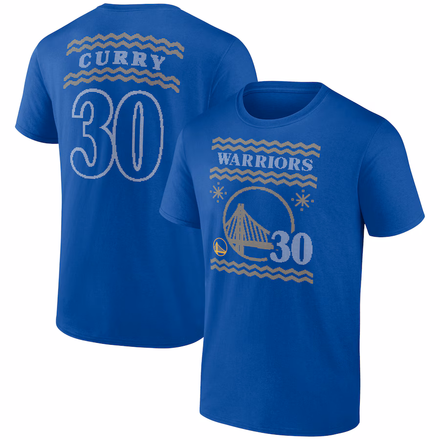 Men's Golden State Warriors Stephen Curry Royal Ugly Sweater Name & Number T-Shirt - Ujersey