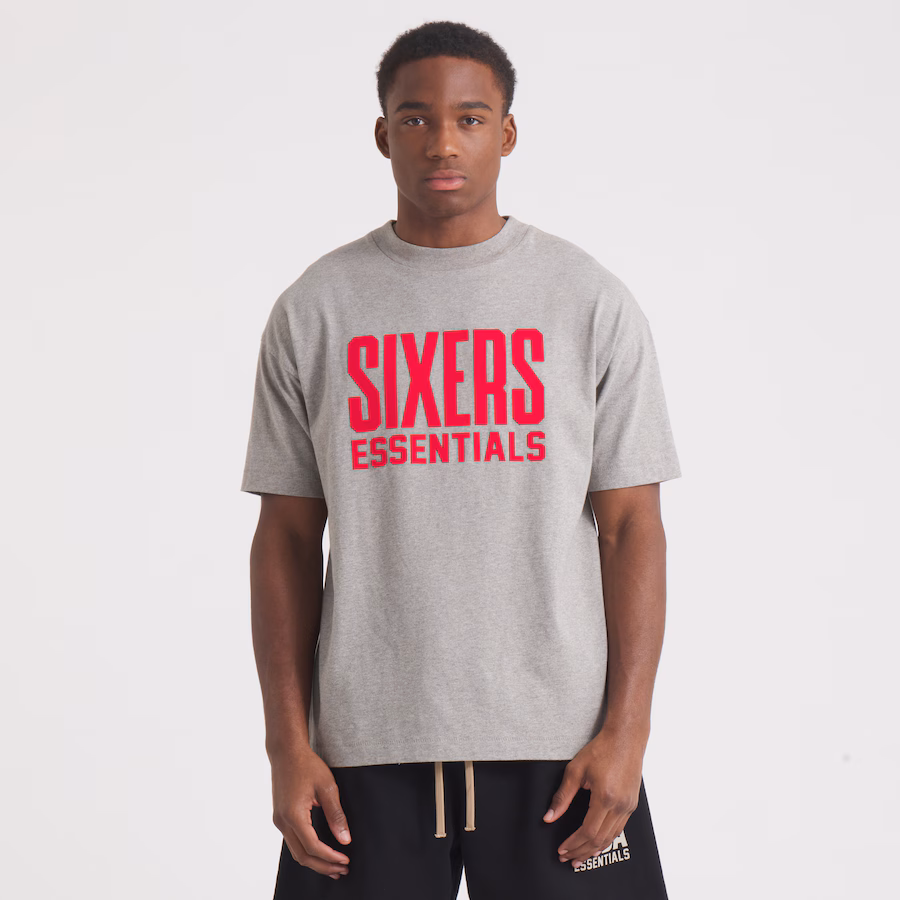 Unisex Philadelphia 76ers Fear of God Gray NBA x ESSENTIALS T-Shirt - Ujersey NFL Shop