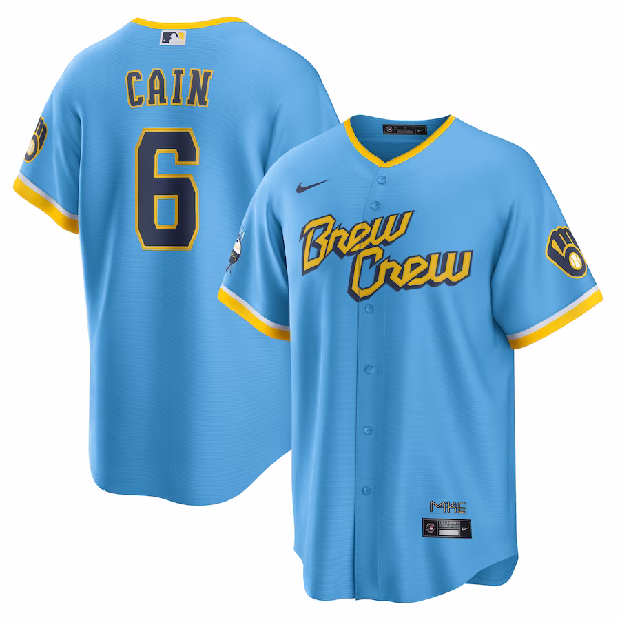 Men's Milwaukee Brewers Lorenzo Cain Nike Powder Blue City Connect Replica Player Jersey - Ujersey