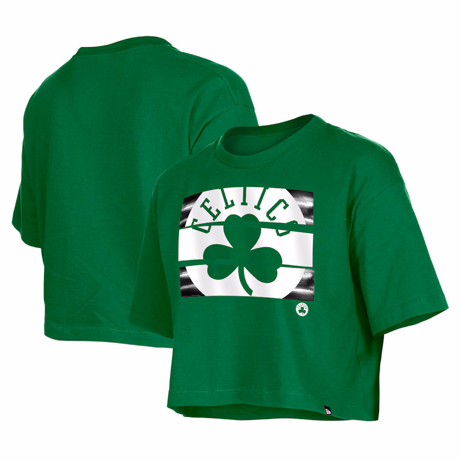 Women's Boston Celtics New Era Kelly Green Oversized Boxy Crop T-Shirt - Ujersey