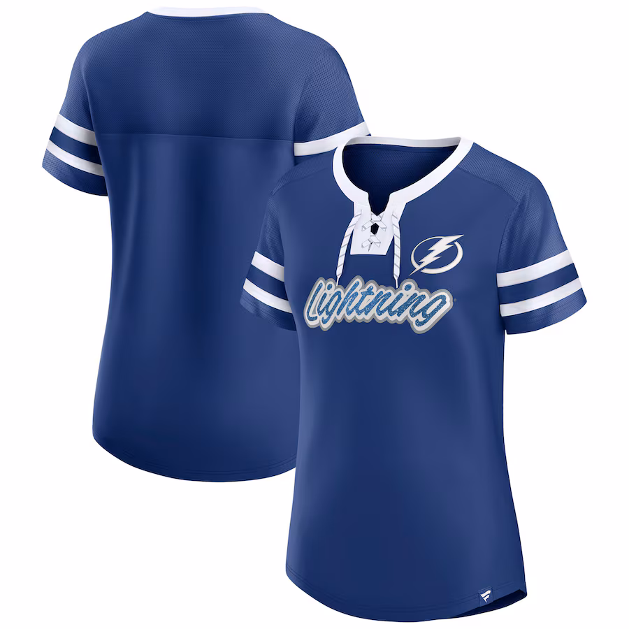 Women's Tampa Bay Lightning Fanatics Blue Iconic Athena Lace-Up T-Shirt - Ujersey NFL Shop