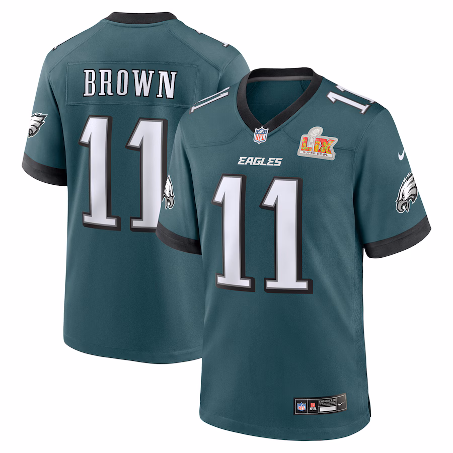 Men's Philadelphia Eagles A.J. Brown Nike Midnight Green Super Bowl LIX Game Player Jersey - Ujersey NFL Shop