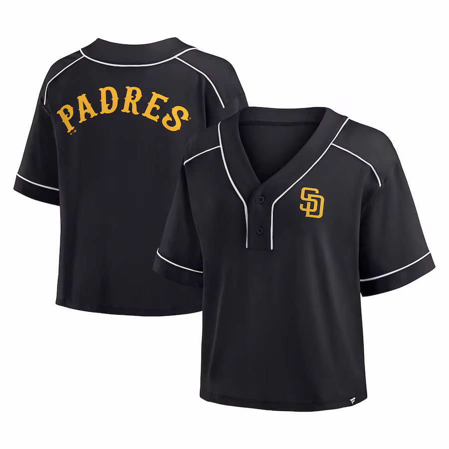 Women's San Diego Padres Fanatics Black Oversized Champ Game Cropped V-Neck T-Shirt - Ujersey NFL Shop