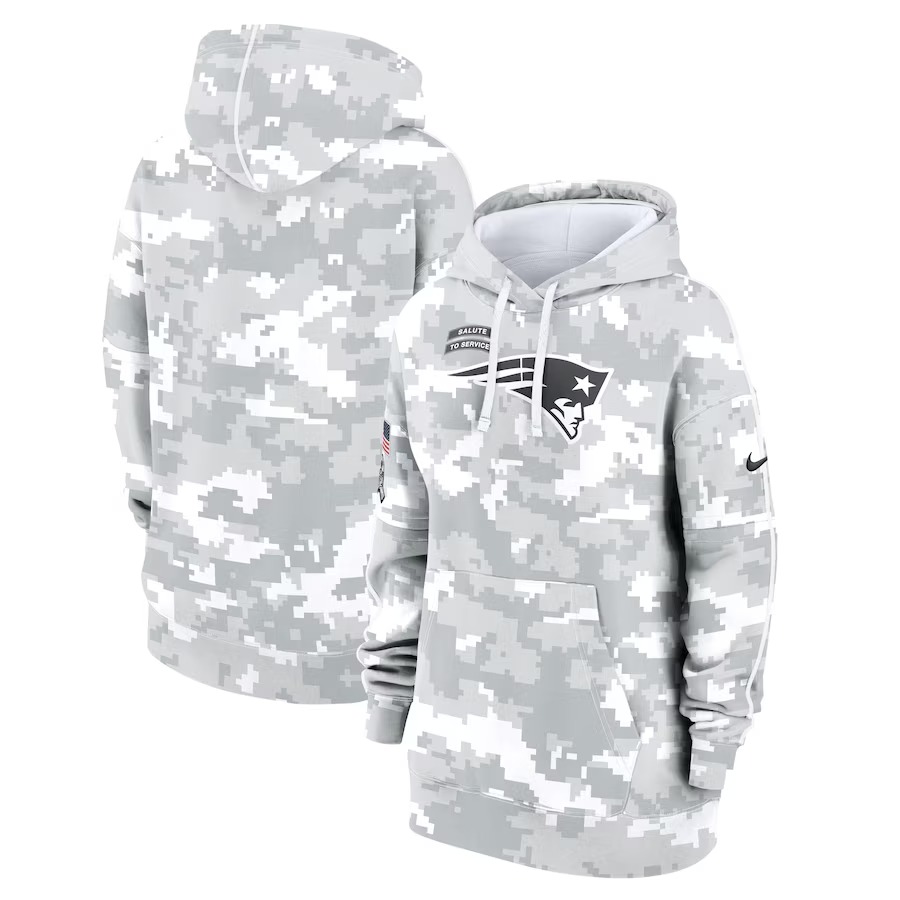 Women's New England Patriots Nike Arctic Camo 2024 Salute To Service Club Fleece Pullover Hoodie - Ujersey NFL Shop