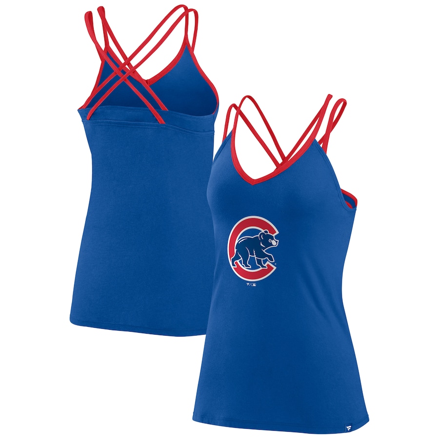 Women's Chicago Cubs Fanatics Royal Barrel It Up Cross Back V-Neck Tank Top - Ujersey NFL Shop