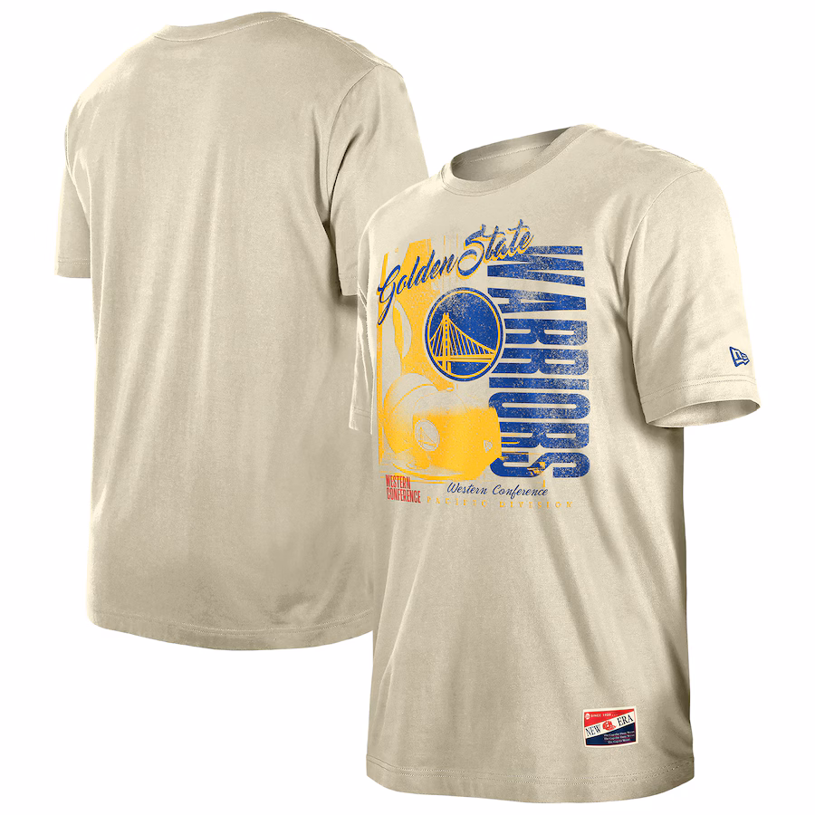 Men's Golden State Warriors  New Era Cream Distressed Throwback Vintage Color Pack T-Shirt - Ujersey