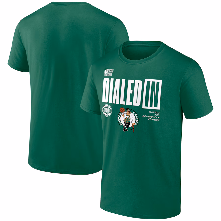 Men's Boston Celtics  Fanatics Kelly Green 2025 Atlantic Division Champions Locker Room T-Shirt - Ujersey