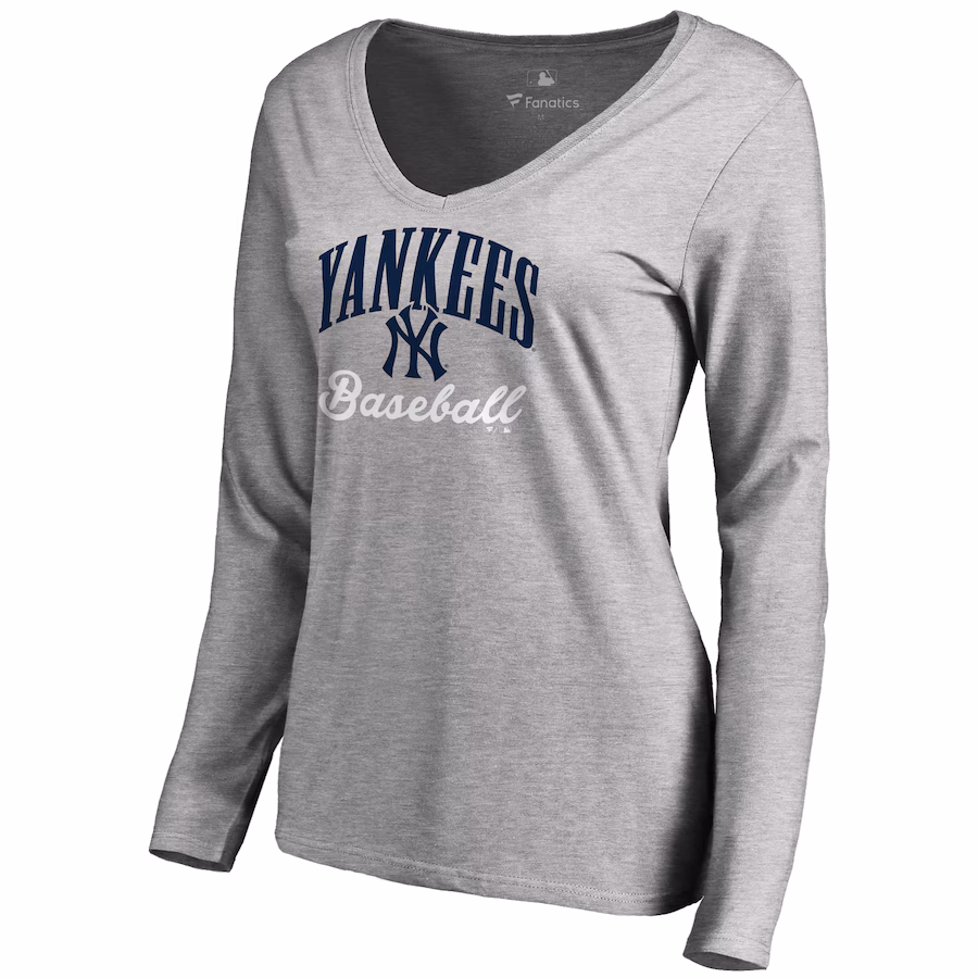 Women's New York Yankees Ash Victory Script Long Sleeve T-Shirt - Ujersey