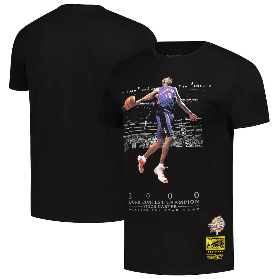 Men's 2000 NBA All-Star Game Vince Carter Mitchell & Ness Black Hardwood Classic Slam Dunk Contest Champion T-Shirt - Ujersey