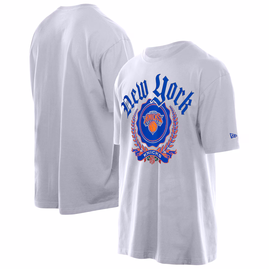 Men's New York Knicks New Era White Throwback Prep Oversized T-Shirt - Ujersey