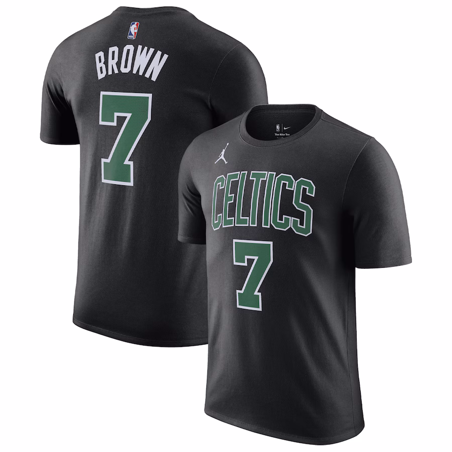 Men's Boston Celtics Jaylen Brown Jordan Brand Black 2022/23 Statement Edition Name & Number T-Shirt - Ujersey