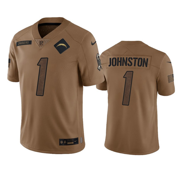 Men's Los Angeles Chargers #1 Quentin Johnston 2023 Brown Salute To Service Limited Football Stitched Jersey - Ujersey NFL Shop