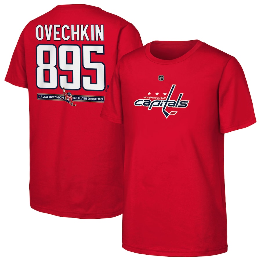 Youth Washington Capitals Alexander Ovechkin Red NHL All-Time Leading Goal Scorer Name & Number T-Shirt - Ujersey NFL Shop