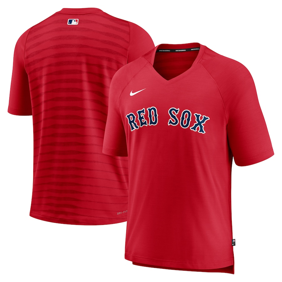 Men's Boston Red Sox Nike Red Authentic Collection Pregame Raglan Performance V-Neck T-Shirt - Ujersey