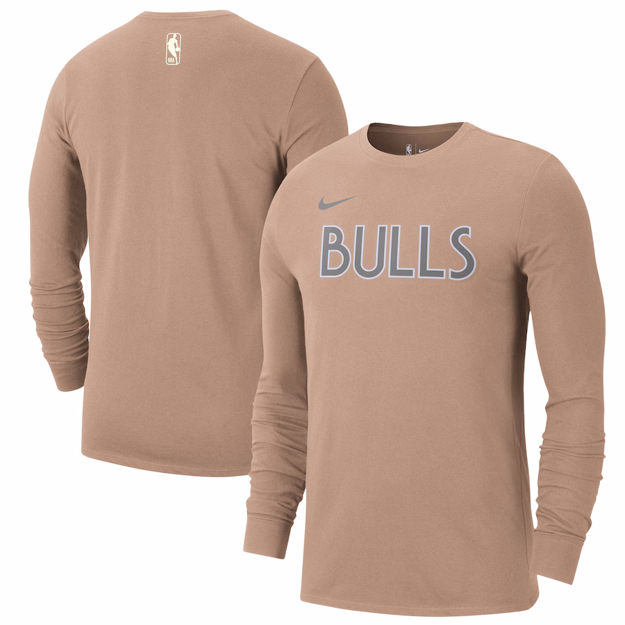 Men's Chicago Bulls Nike Tan 2024/25 City Edition Essential Logo Long Sleeve T-Shirt - Ujersey NFL Shop