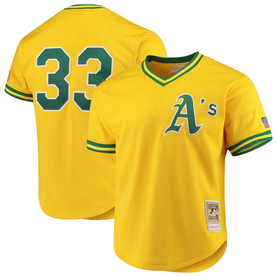 Men's Oakland Athletics Jose Canseco Mitchell & Ness Gold Cooperstown Collection Mesh Batting Practice Jersey - Ujersey