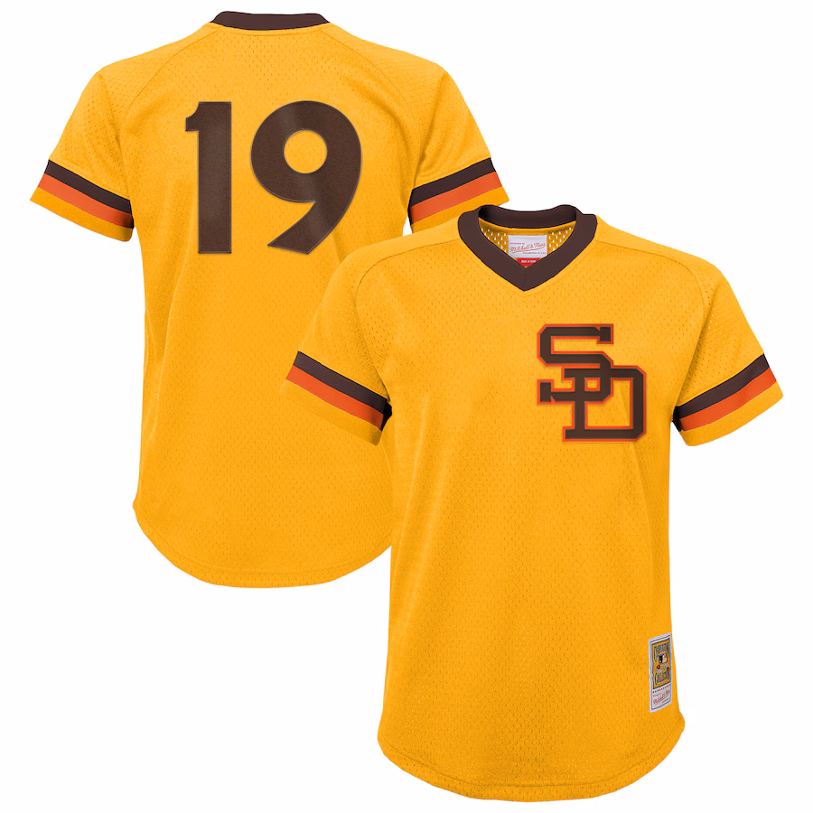 Youth San Diego Padres Tony Gwynn Mitchell & Ness Gold Cooperstown Collection Mesh Batting Practice Jersey - Ujersey