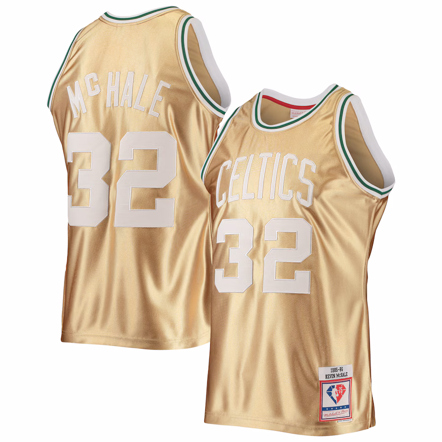 Men's Boston Celtics Kevin McHale Gold Mitchell & Ness 75th Anniversary 1985/86 Hardwood Classics Swingman Jersey - Ujersey NFL Shop