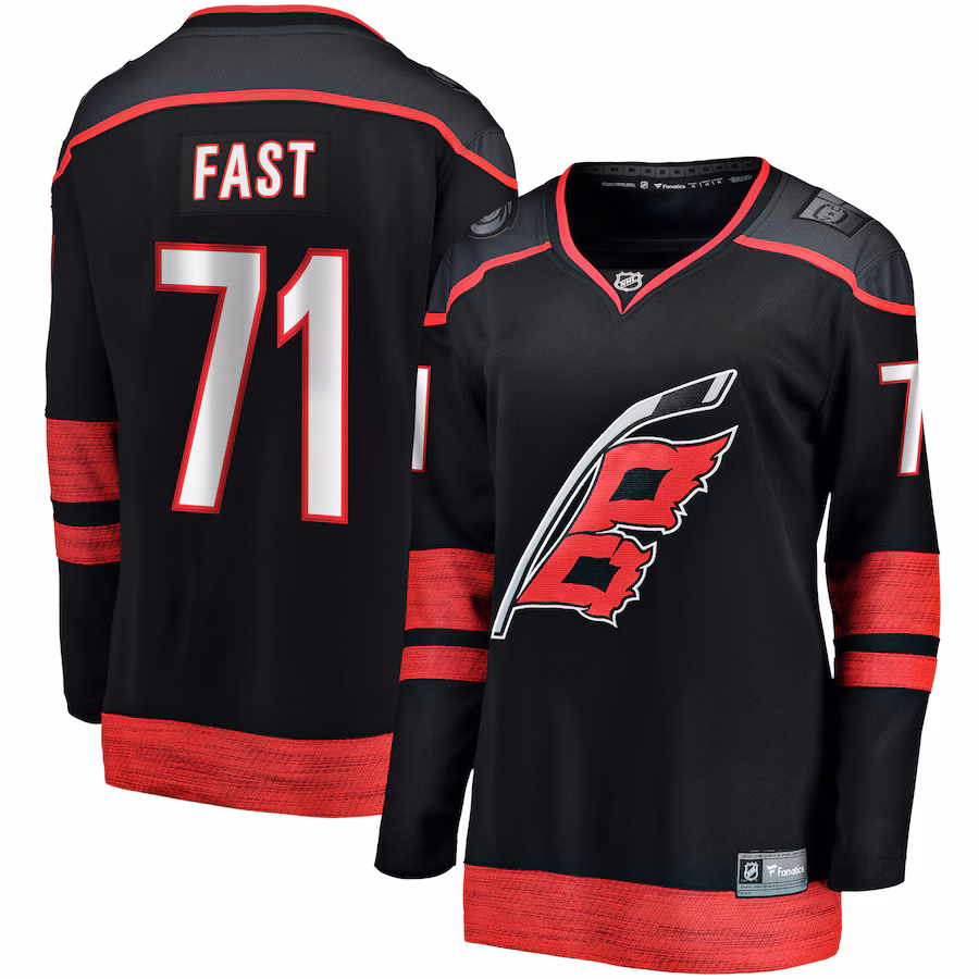 Women's Carolina Hurricanes Jesper Fast Fanatics Black Home Breakaway Player Jersey - Ujersey NFL Shop