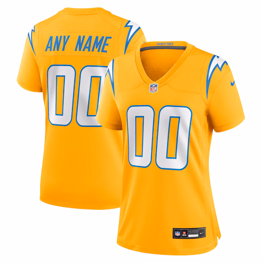 Women's Los Angeles Chargers Nike Gold Alternate Charger Power Game Custom Jersey - Ujersey NFL Shop