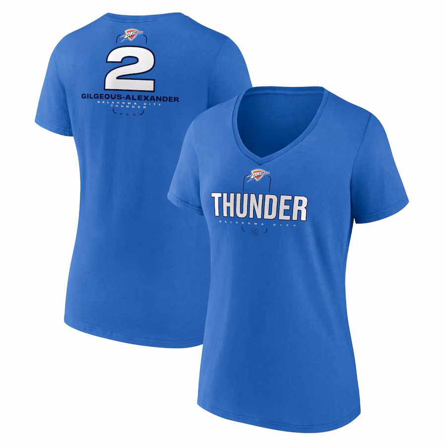 Women's Oklahoma City Thunder Shai Gilgeous-Alexander Blue Behind The Back Name & Number V-Neck T-Shirt - Ujersey NFL Shop