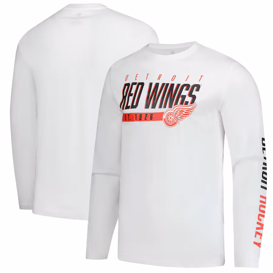 Men's Detroit Red Wings Fanatics White Long Sleeve T-Shirt - Ujersey