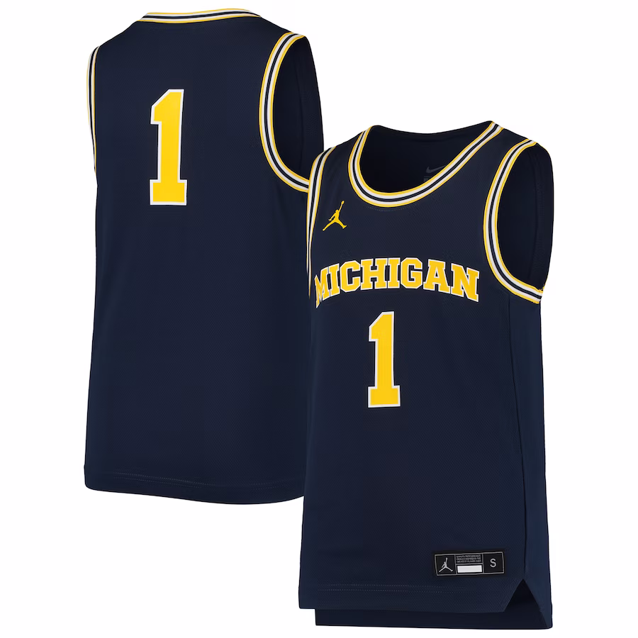 #1 Michigan Wolverines Jordan Brand Youth Team Replica Basketball Jersey - Navy - Ujersey NFL Shop
