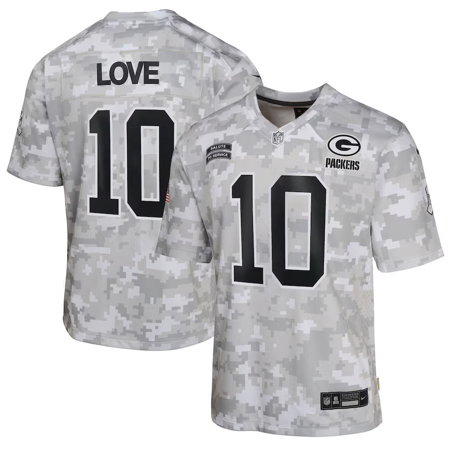 Youth Green Bay Packers Jordan Love Nike Arctic Camo 2024 Salute to Service Game Jersey - Ujersey NFL Shop