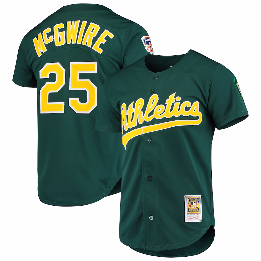 Men's Athletics Mark McGwire Mitchell & Ness Green 1997 Cooperstown Collection Authentic Jersey - Ujersey
