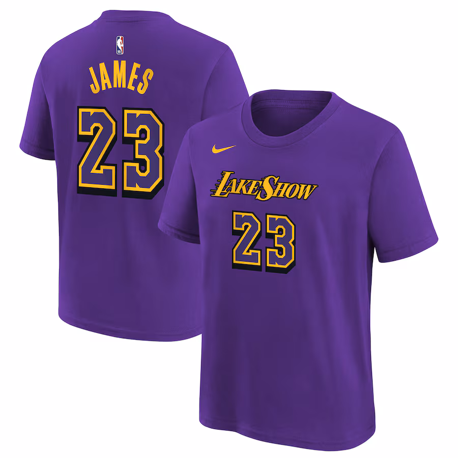 Youth Los Angeles Lakers LeBron James Nike Purple 2024/25 City Edition Name & Number T-Shirt - Ujersey NFL Shop