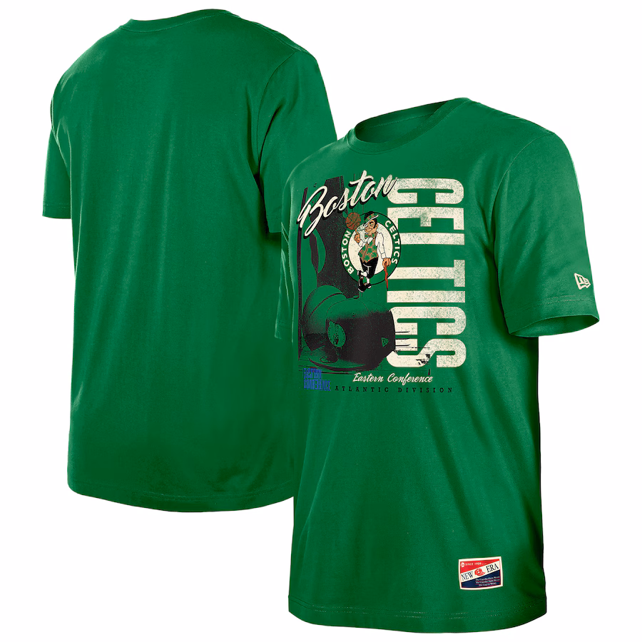 Men's Boston Celtics  New Era Kelly Green Distressed Throwback Vintage Color Pack T-Shirt - Ujersey