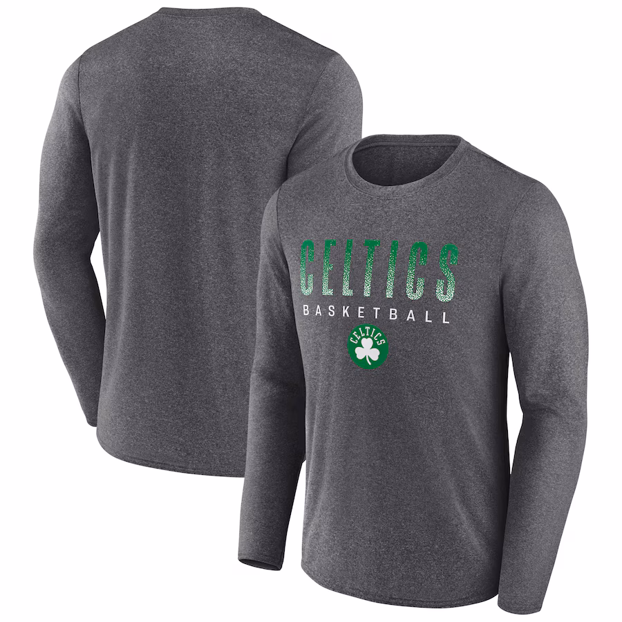 Men's Boston Celtics Fanatics Heathered Charcoal Where Legends Play Iconic Practice Long Sleeve T-Shirt - Ujersey