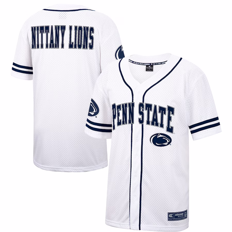Penn State Nittany Lions Colosseum Free Spirited Mesh Button-Up Baseball Jersey - White - Ujersey NFL Shop