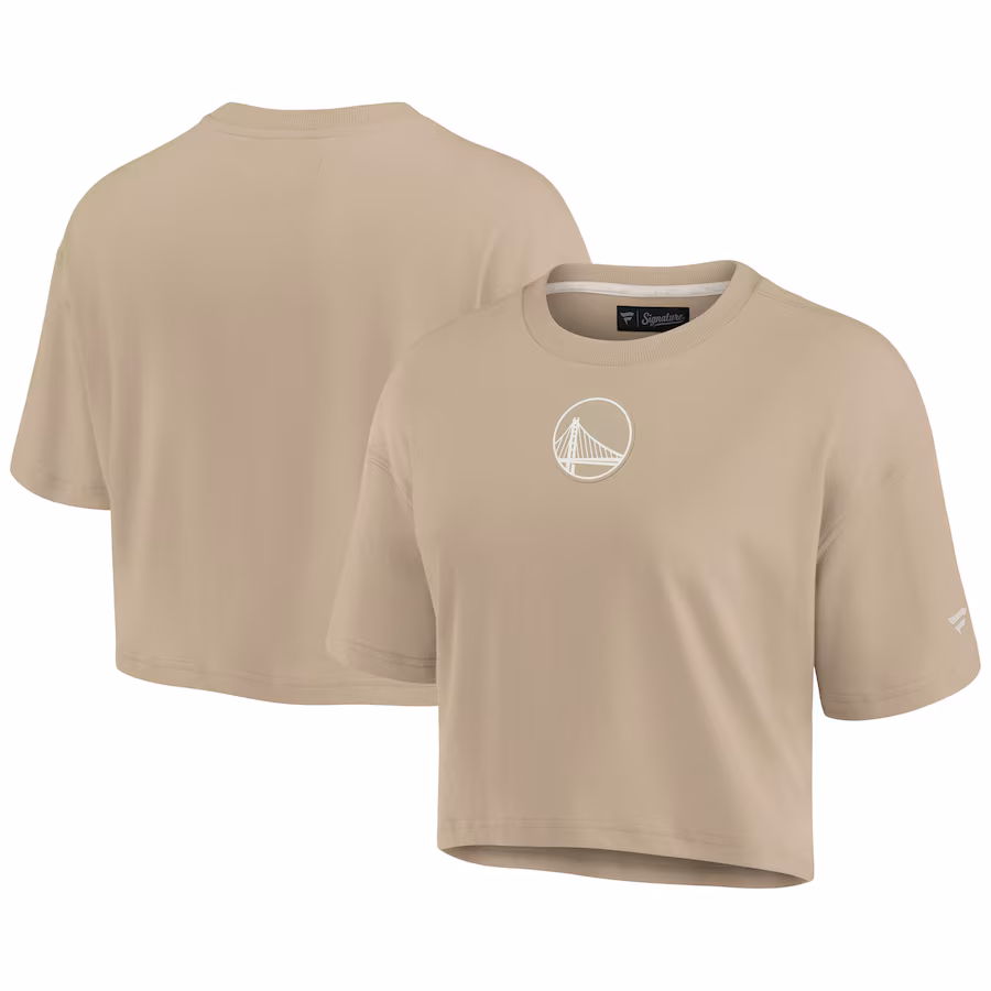 Women's Golden State Warriors Fanatics Khaki Elements Super Soft Boxy Cropped T-Shirt - Ujersey