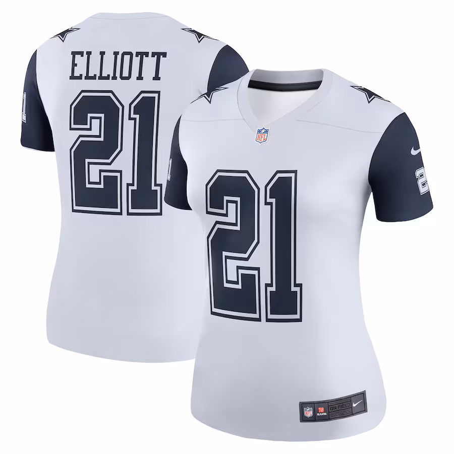 Women's Dallas Cowboys Ezekiel Elliott Nike White Color Rush Legend Player Player Performance Top - Ujersey NFL Shop