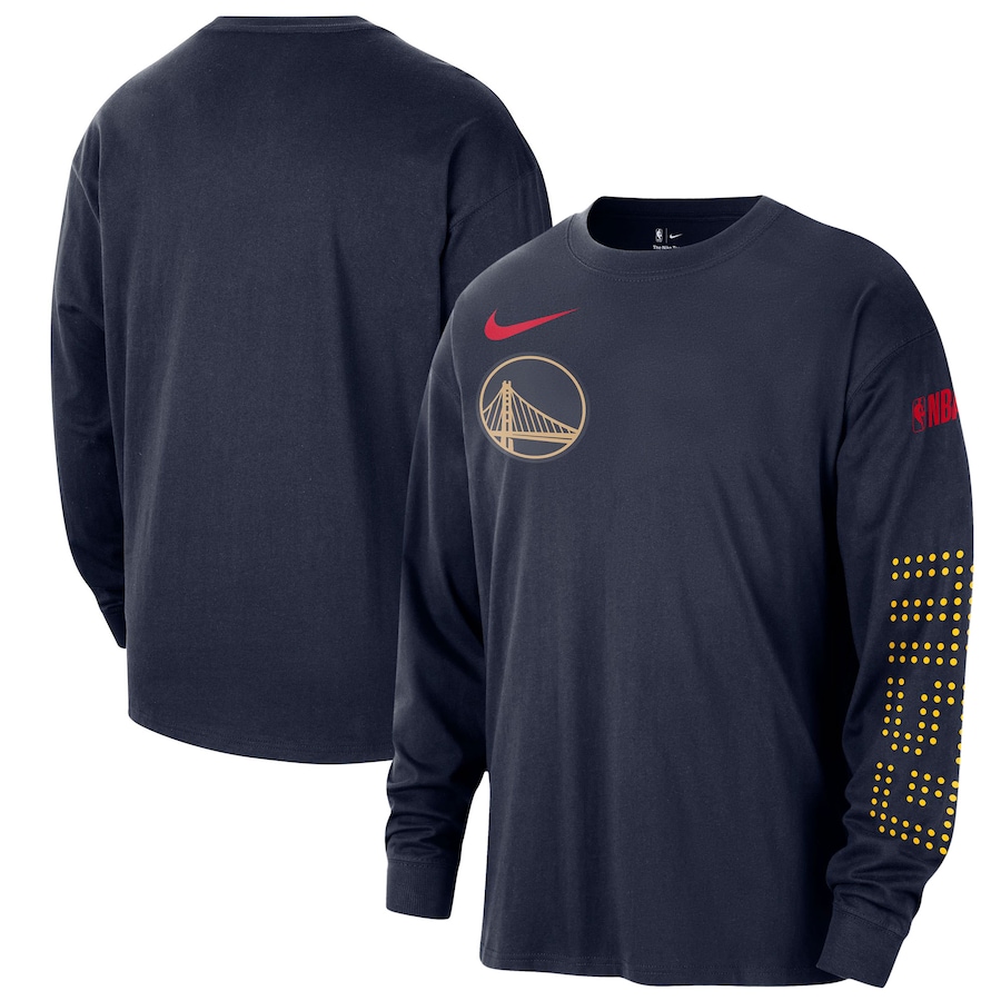 Men's Golden State Warriors Nike Navy 2024/25 City Edition Courtside Max90 Heavyweight Long Sleeve T-Shirt - Ujersey