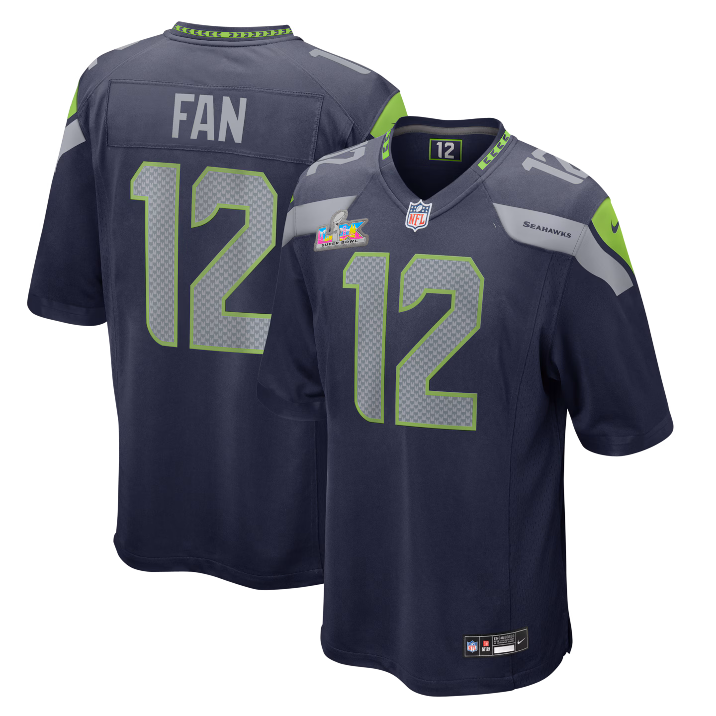 Men's Seattle Seahawks 12s Nike College Navy Super Bowl LX Patch Game Jersey - Ujersey NFL Shop