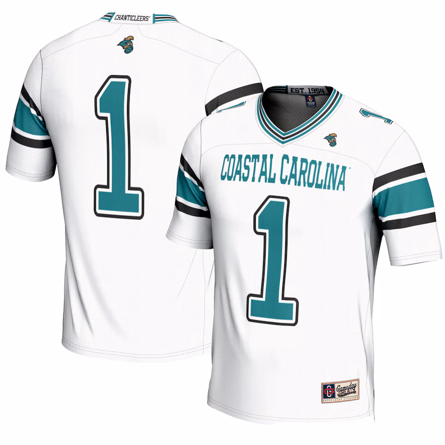 Men's GameDay Greats #1 White Coastal Carolina Chanticleers Endzone Football Jersey - Ujersey Shop