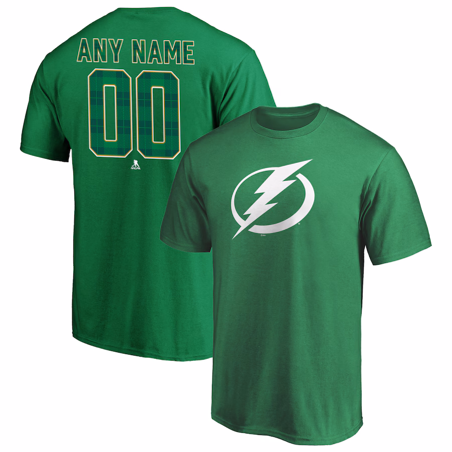 Men's Tampa Bay Lightning Green Emerald Plaid Personalized Name & Number T-Shirt - Ujersey Shop