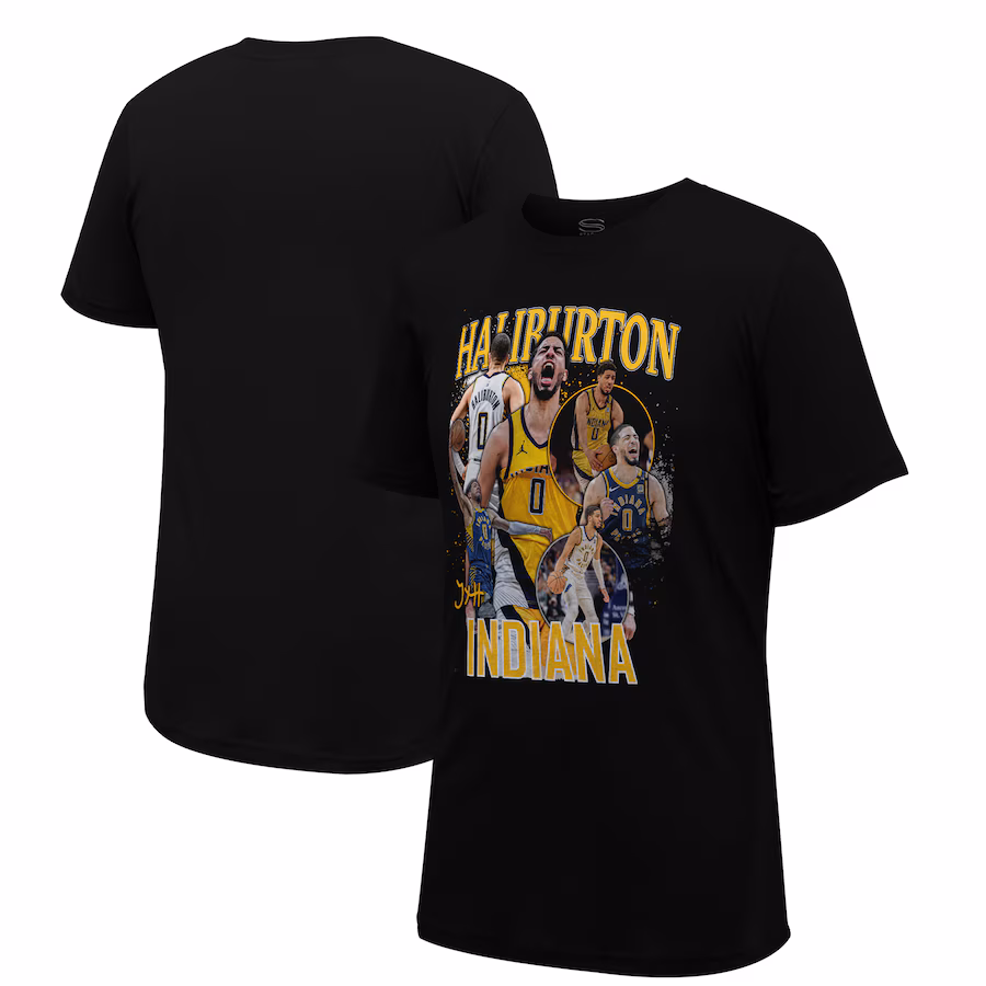 Unisex Indiana Pacers Tyrese Haliburton Stadium Essentials Black Crossroads T-Shirt - Ujersey Shop