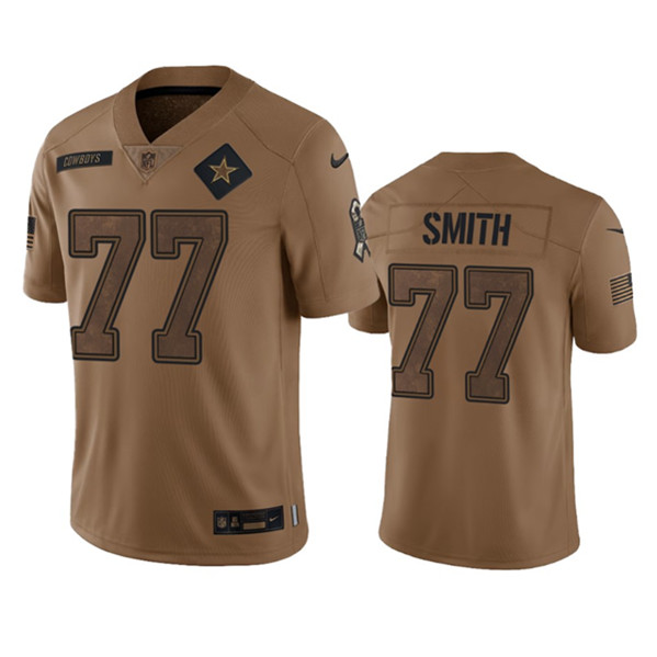 Men's Dallas Cowboys #77 Tyron Smith 2023 Brown Salute To Service Limited Football Stitched Jersey - Ujersey Shop