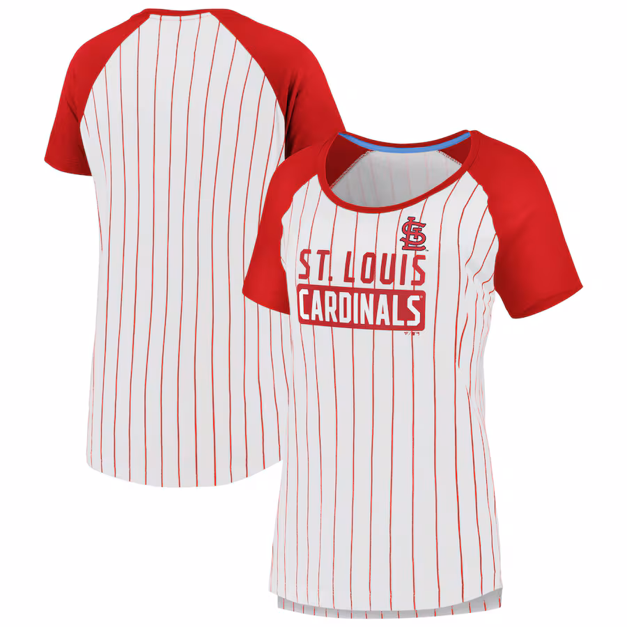 Women's St. Louis Cardinals Fanatics White Cooperstown Collection Iconic Pinstripe Raglan Scoop Neck T-Shirt - Ujersey Shop