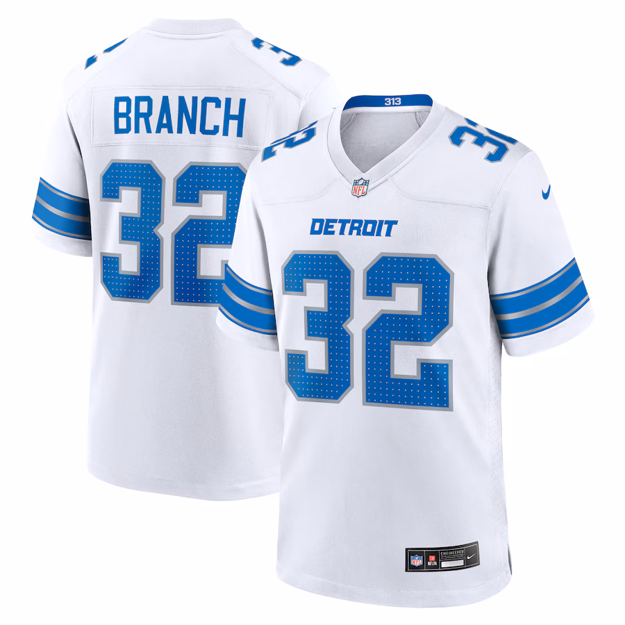 Men's Detroit Lions Brian Branch Nike White White Game Jersey - Ujersey Shop