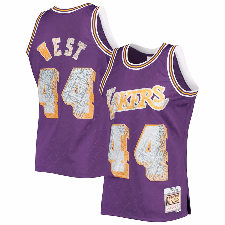 Men's Los Angeles Lakers Jerry West Mitchell & Ness Purple 1971/72 Hardwood Classics NBA 75th Anniversary Diamond Swingman Jersey - Ujersey Shop