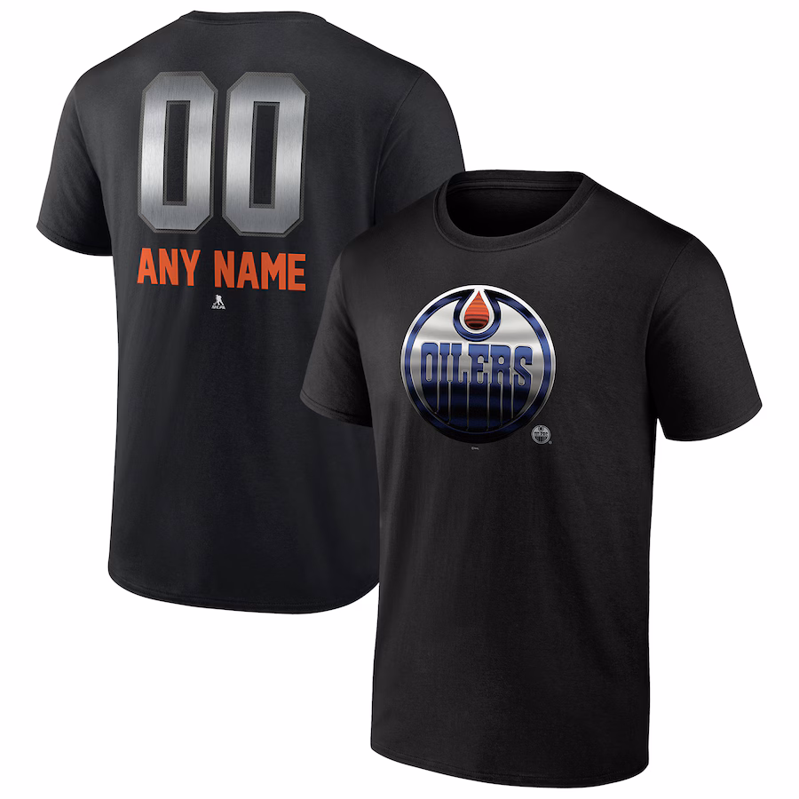 Men's Edmonton Oilers Black Personalized Midnight Mascot Logo T-Shirt - Ujersey Shop