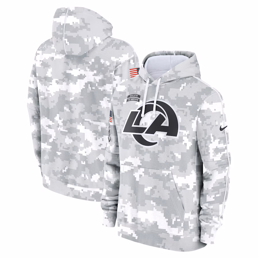 Men's Los Angeles Rams Nike Arctic Camo 2024 Salute to Service Club Fleece Pullover Hoodie - Ujersey Shop